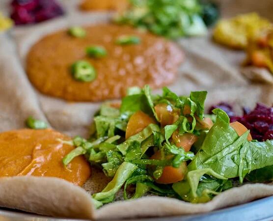 Injera with lentil stews