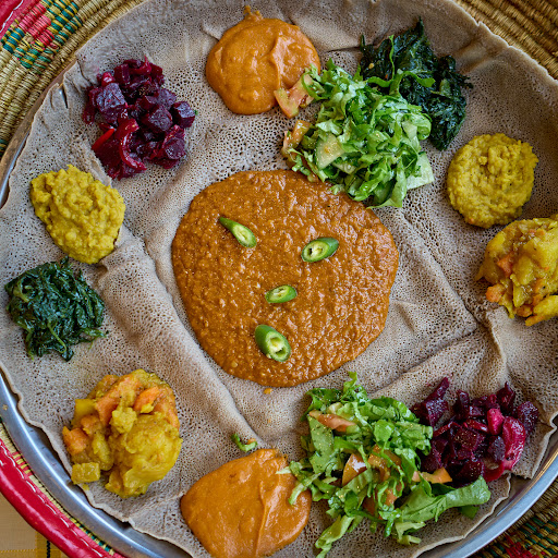 Vegetarian platter with lentils and stews
